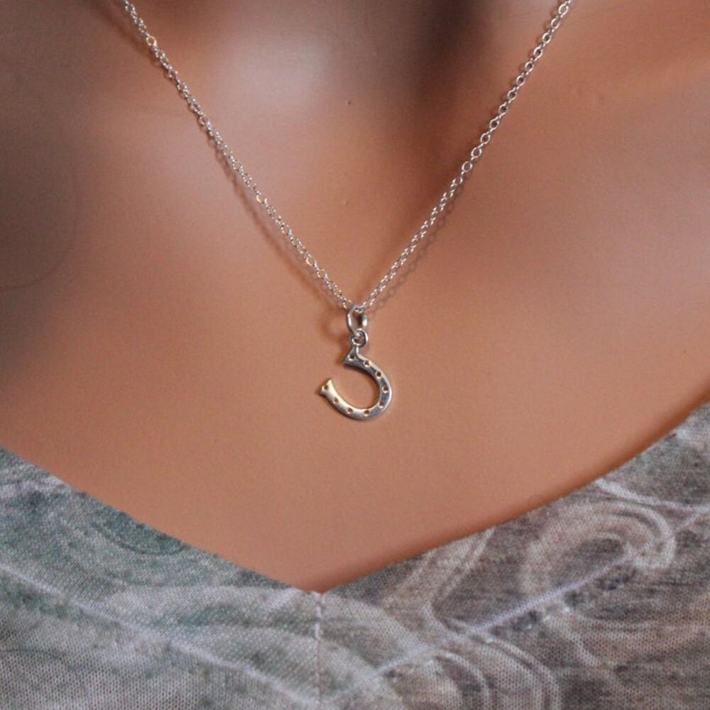 Sterling Silver Tiny Horseshoe Charm Necklace, Lucky Horseshoe Necklace
